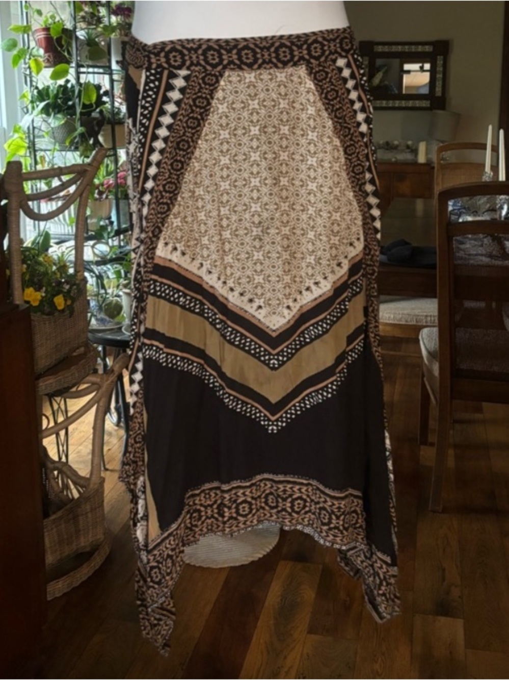 Free People Asymmetrical Maxi Skirt in Black and Beige